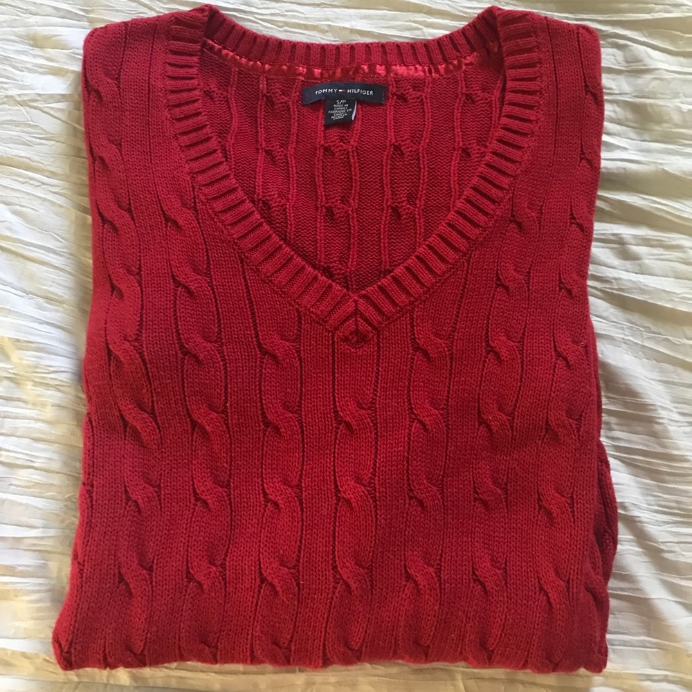 Tommy Hilfiger V neck cable knit sweater